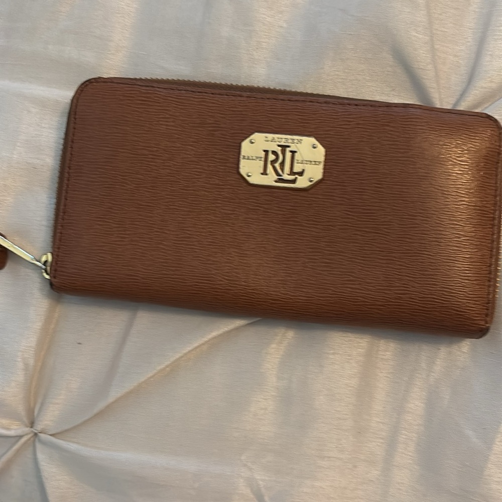 Ralph Lauren Brown Leather Crossbody with Gold RL Plaque